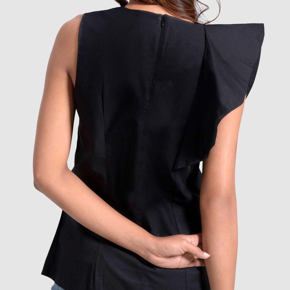 OLGYN Women’s Black Top Ruffles Sleeveless - Picture 2 of 5